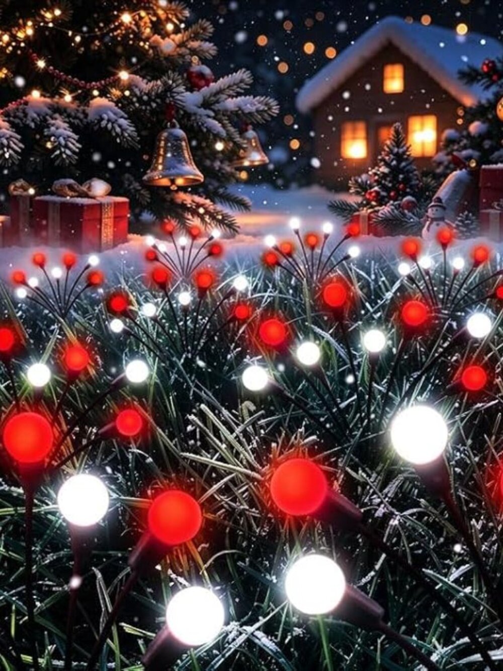 🎃6 Pack Red & White Halloween Decorations Outdoor Solar Firefly Lights